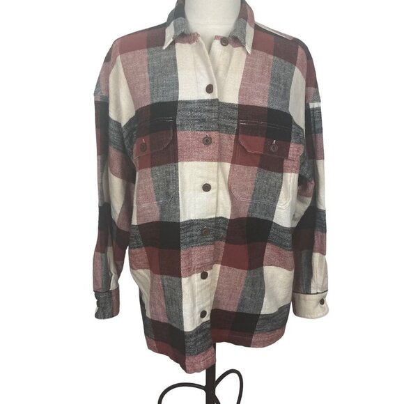 Closed Blouse Kyra Checked Cotton Flannel Mahogany Oversized Small Pleated Back - Picture 9 of 9